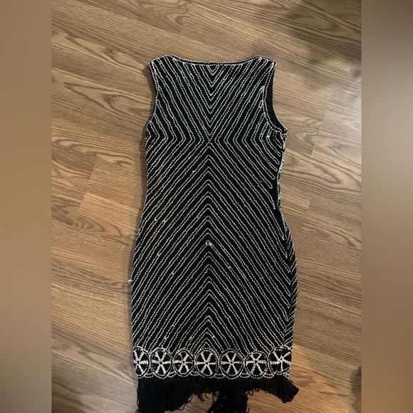 Unique Vintage Black and White Beaded Midi Dress - Picture 9 of 9